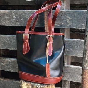 Black leather trim purse